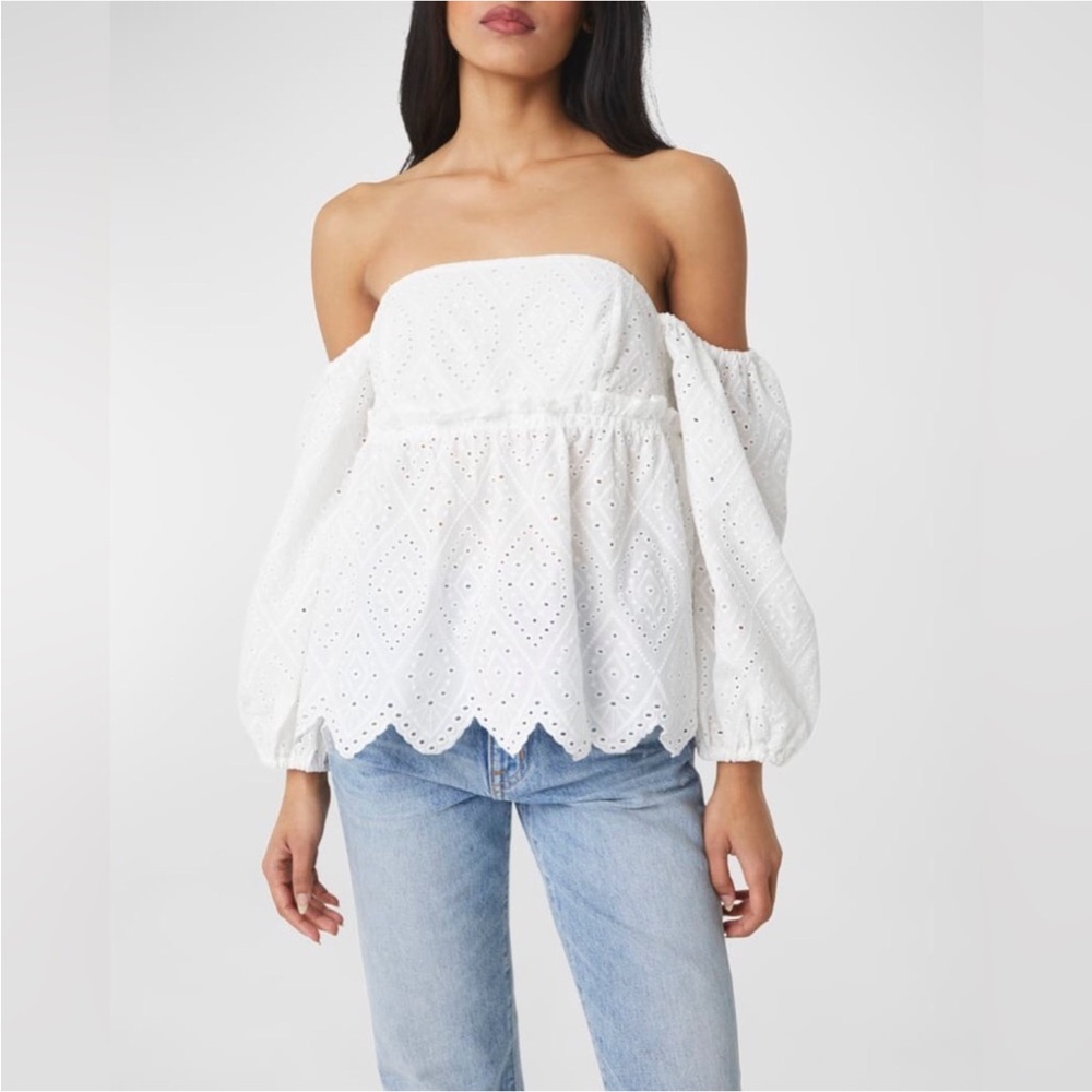 Anthro Misa Los Angeles Sera Off the Shoulder White Eyelet Lace Top